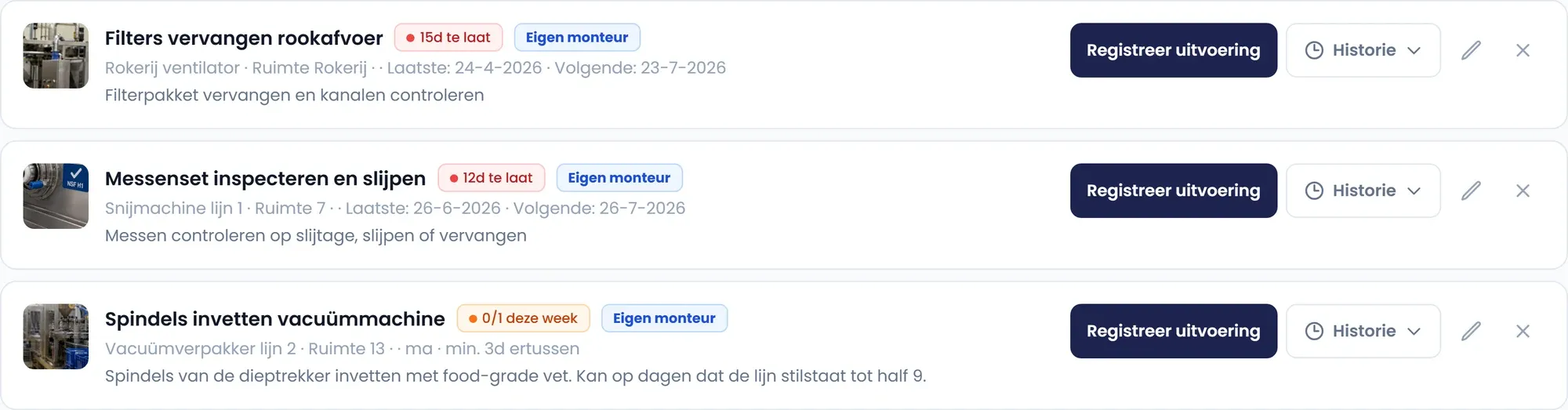 Onderhoudsschema’s met volgende uitvoerdatum