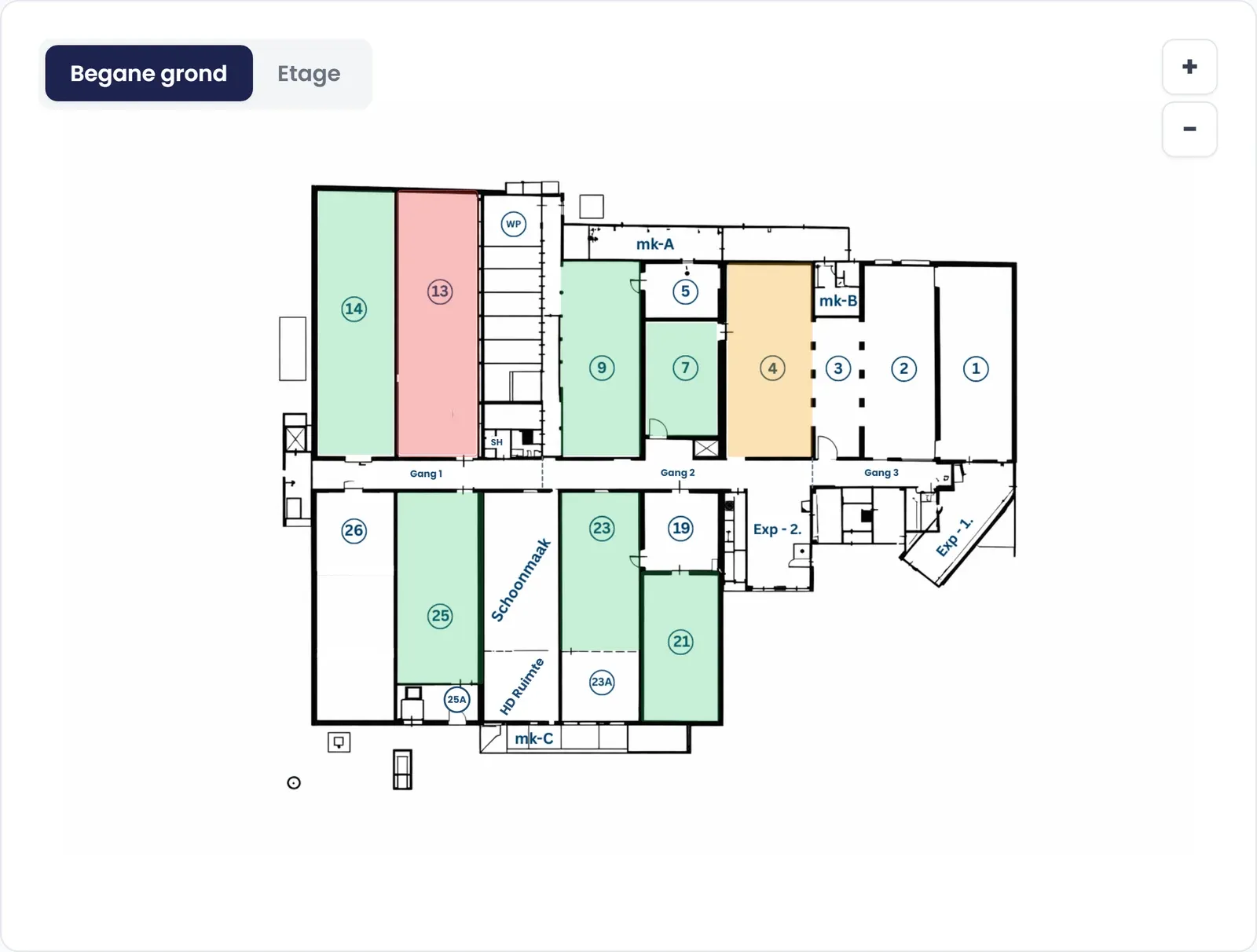 Interactieve fabrieksplattegrond met status per ruimte